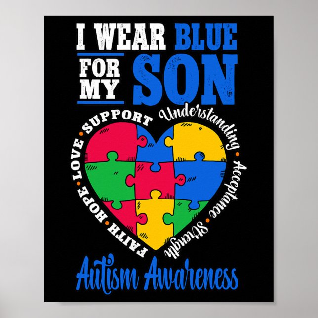 I Bära Blue for My Son Autism Awareness Poster (Framsidan)