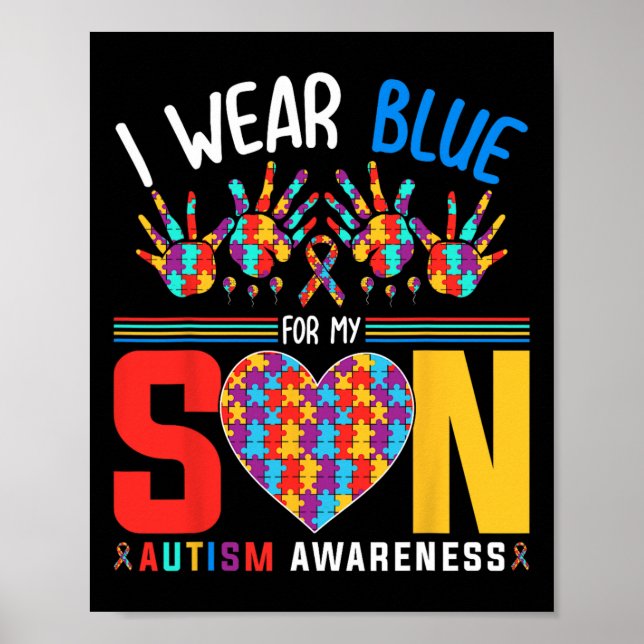I Bära Blue for My Son Autism Awareness Puzzle Hea Poster (Framsidan)