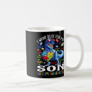 I Bära Blue for My Son Autism Awareness T Rex Kaffemugg