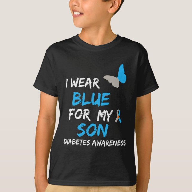 I Bära Blue for My Son Diabetes Awareness Ribbon B T Shirt (Framsida)