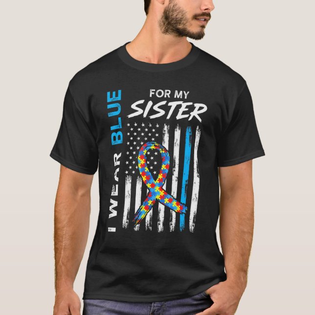 I Bära Blue for My syster American Flagga Ribbon P T Shirt (Framsida)