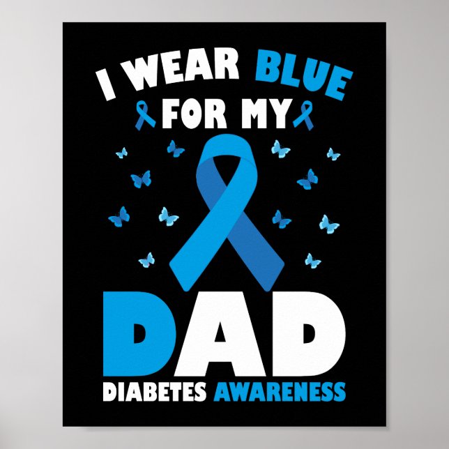 I Bära Blue for Pappa Diabetes Awareness T1D Ribbo Poster (Framsidan)