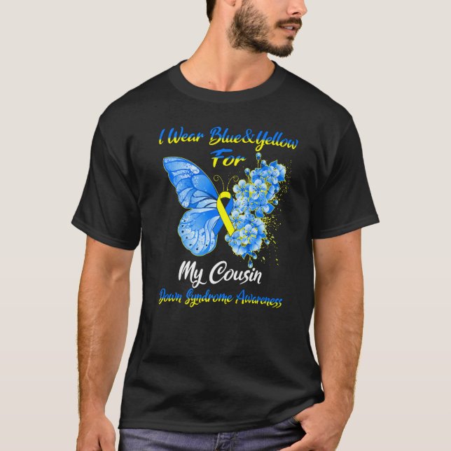 I Bära Blue & Gult for My Cousin Down Syndrome A T Shirt (Framsida)