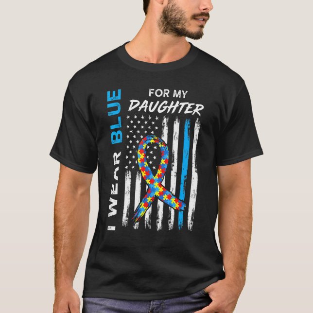 I Bära Blue Min dotter American Flagga Ribbon Puzz T Shirt (Framsida)