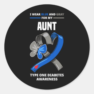 I Bära Blue och Grått för min Moster typ 1-diabete Runt Klistermärke