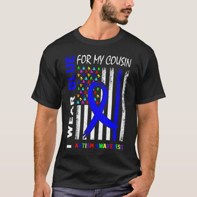 I Bära Blue Ribbon for My Cousin Autism Awareness T Shirt (Framsida)