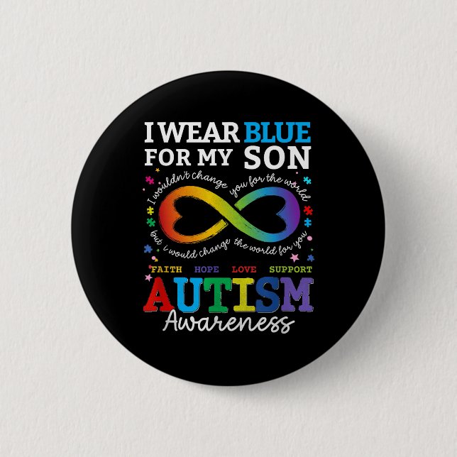 I Bära Blues for My Son Autism Awareness Mamma Pap Knapp (Framsida)