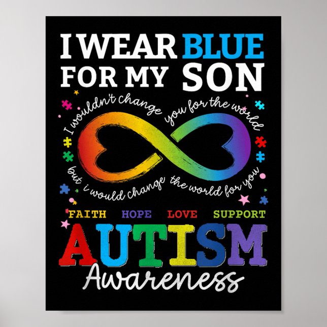 I Bära Blues for My Son Autism Awareness Mamma Pap Poster (Framsidan)