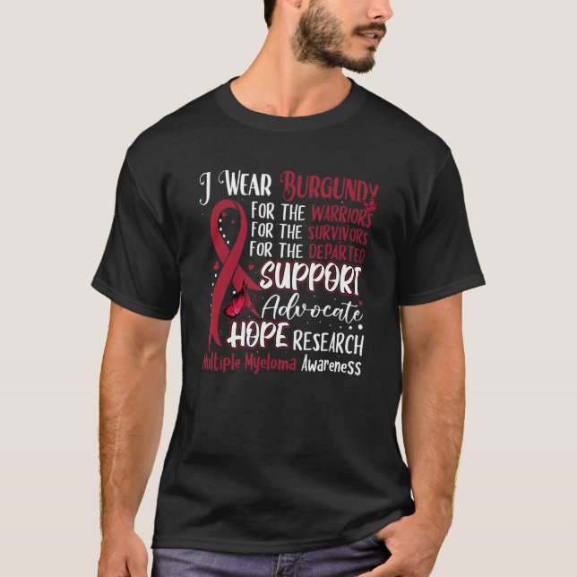 I Bära Burgundy Butterfly Support Många Myeloma T Shirt (Framsida)