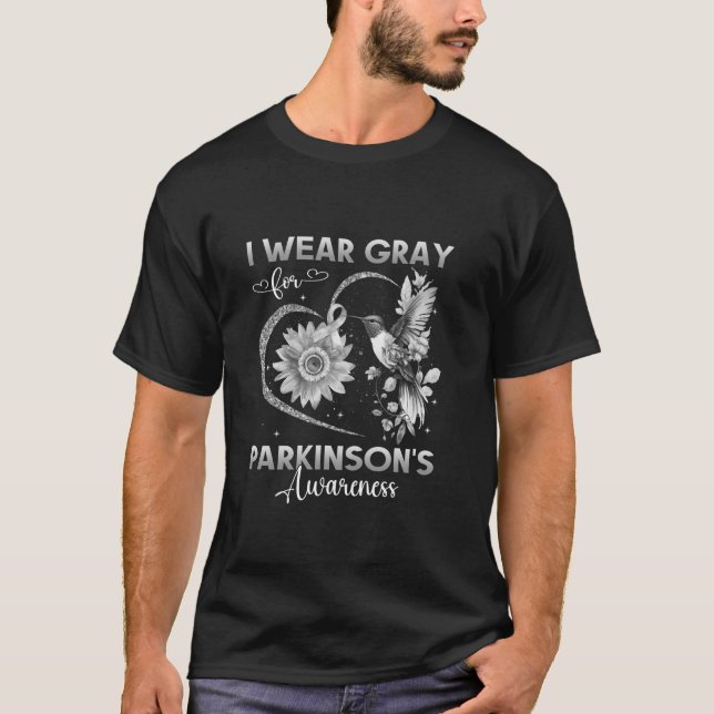 I Bära Grått for Parkinson s Awareness Hummingbird T Shirt (Framsida)