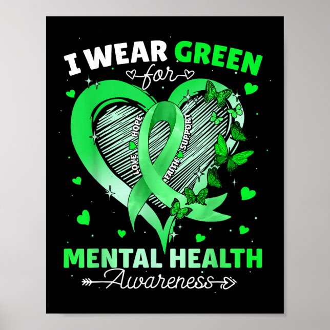 I Bära Grönt for Mental Health Awareness Butterfly Poster (Framsidan)
