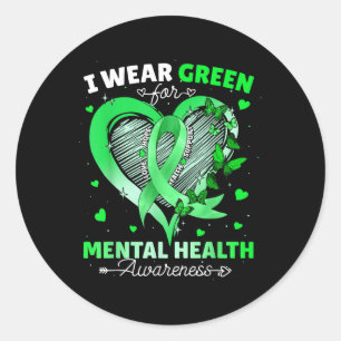 I Bära Grönt for Mental Health Awareness Butterfly Runt Klistermärke