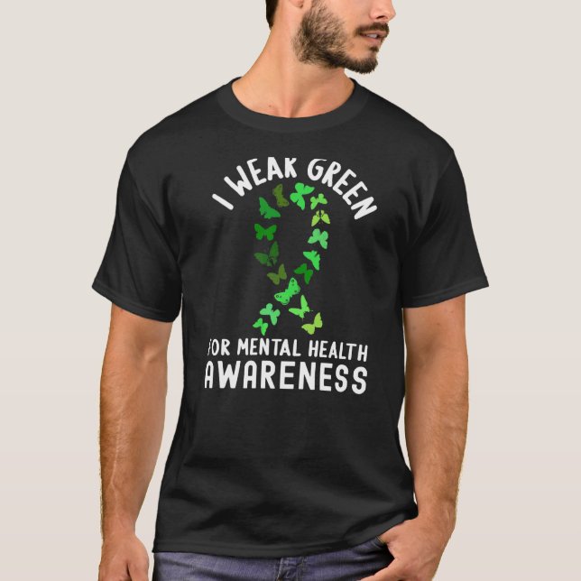 I Bära Grönt for Mental Health Awareness Butterfly T Shirt (Framsida)