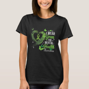 I Bära Grönt for Mental Health Awareness Butterfly T Shirt