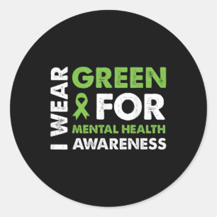I Bära Grönt for Mental Health Awareness Grönt Rib Runt Klistermärke