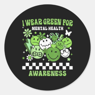 I Bära Grönt for Mental Health Awareness Groovy Sm Runt Klistermärke