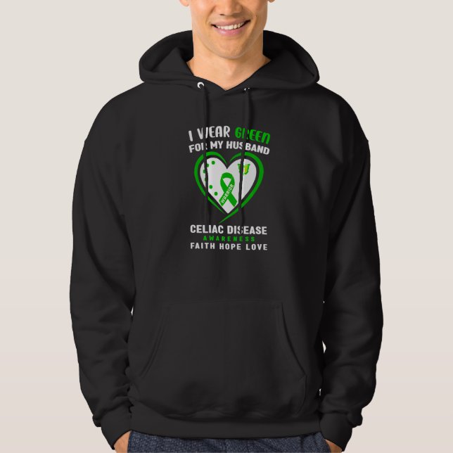 I Bära Grönt för mitt Make Celiac Disease Awarene Hoodie (Framsida)