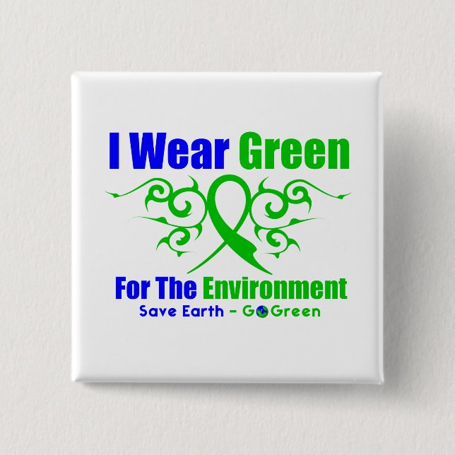 I Bära Grönt Tribal Ribbon for Environment Knapp (Framsida)