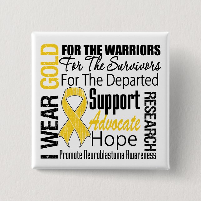 I Bära Guld Ribbon Collage Tribute Neuroblastoma Knapp (Framsida)