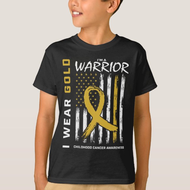I Bära Guld Warrior Childeness Awareness Ame T Shirt (Framsida)