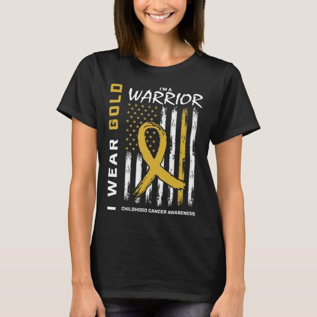 I Bära Guld Warrior Childeness Awareness Ame T Shirt (Framsida)