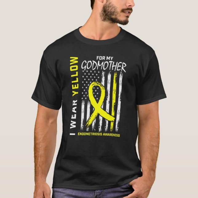 I Bära Gult för min gudmor Endometriosis Medveten T Shirt (Framsida)