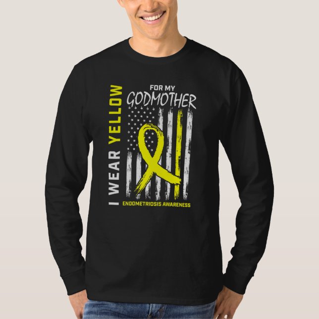 I Bära Gult för min gudmor Endometriosis Medveten T Shirt (Framsida)