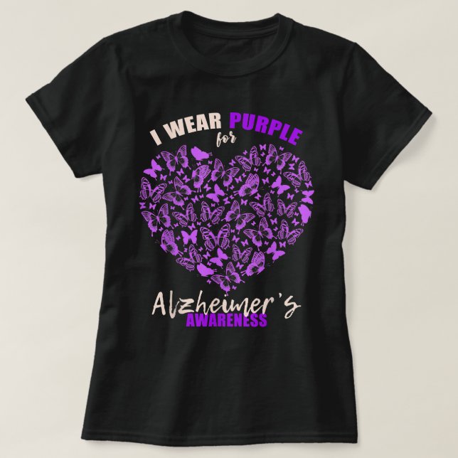 I Bära Lila Butterfly Heart Flower Alzheimer's A T Shirt (Design framsida)