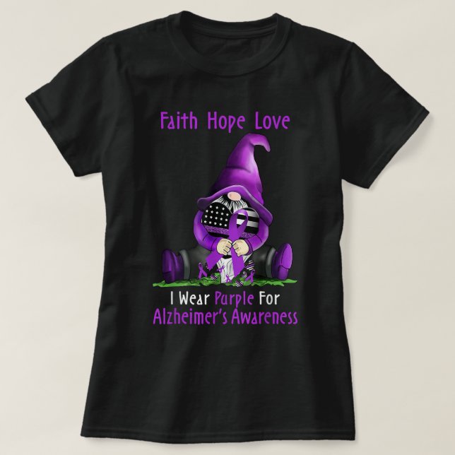 I Bära Lila for Alzheimer Awareness Gnome Faith T Shirt (Design framsida)