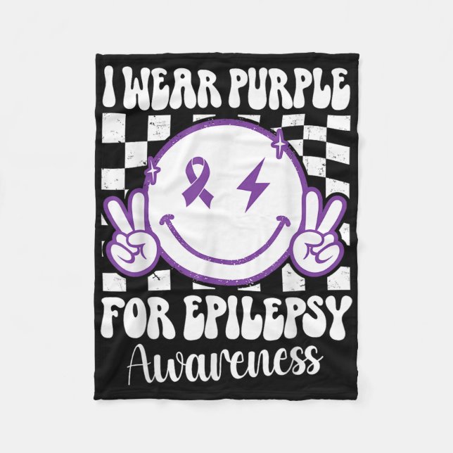 I Bära Lila for Epilepsy Awareness Smile Ansikte E Fleecefilt (Framsidan)