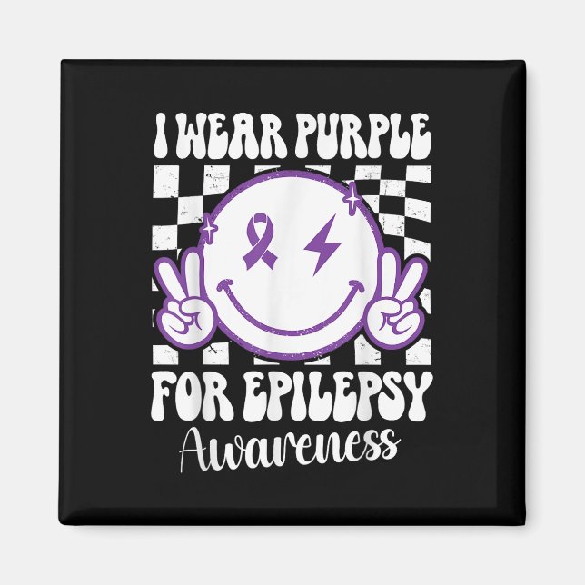 I Bära Lila for Epilepsy Awareness Smile Ansikte E Magnet (Framsidan)