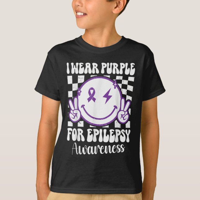 I Bära Lila for Epilepsy Awareness Smile Ansikte E T Shirt (Framsida)