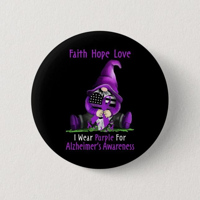 I Bära Lila for Heimerheimer Awareness Gnome Fai Knapp (Framsida)