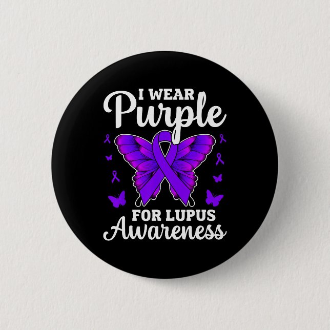 I Bära Lila for Lupus Awareness Month Butterfly Knapp (Framsida)