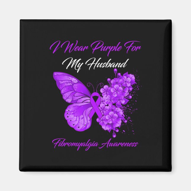 I Bära Lila för min Make Fibromyalgia Warrior Magnet (Framsidan)