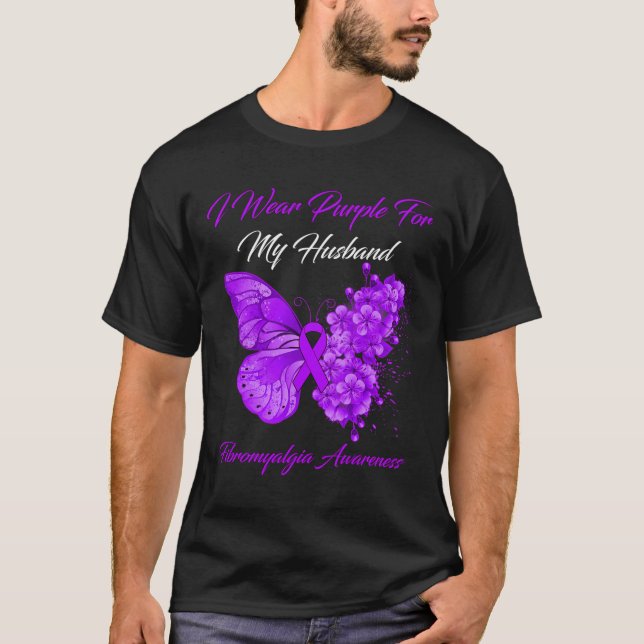 I Bära Lila för min Make Fibromyalgia Warrior T Shirt (Framsida)