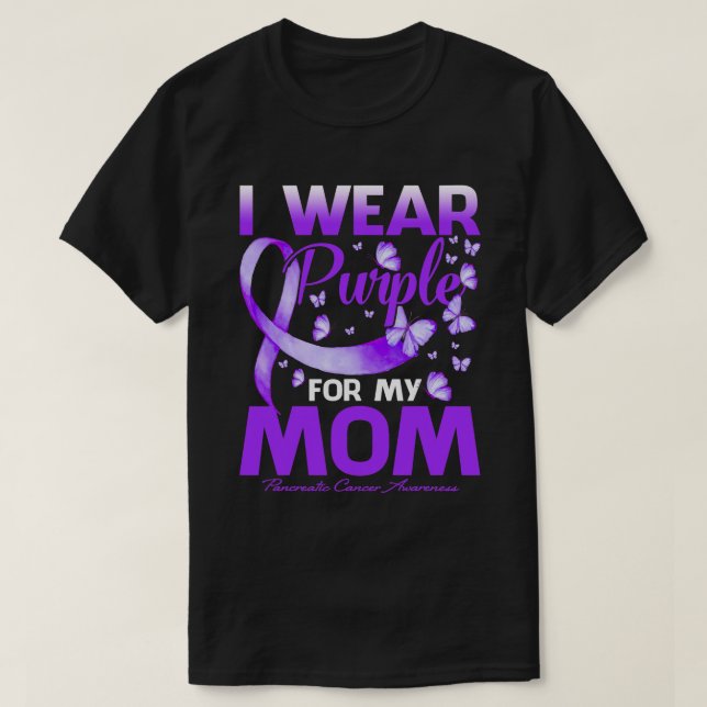 I Bära Lila för mitt Mamma- pankreascancerskydd T Shirt (Design framsida)