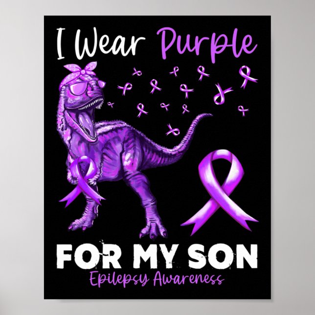 I Bära Lila for My Son Epilepsy Awareness Dinosa Poster (Framsidan)