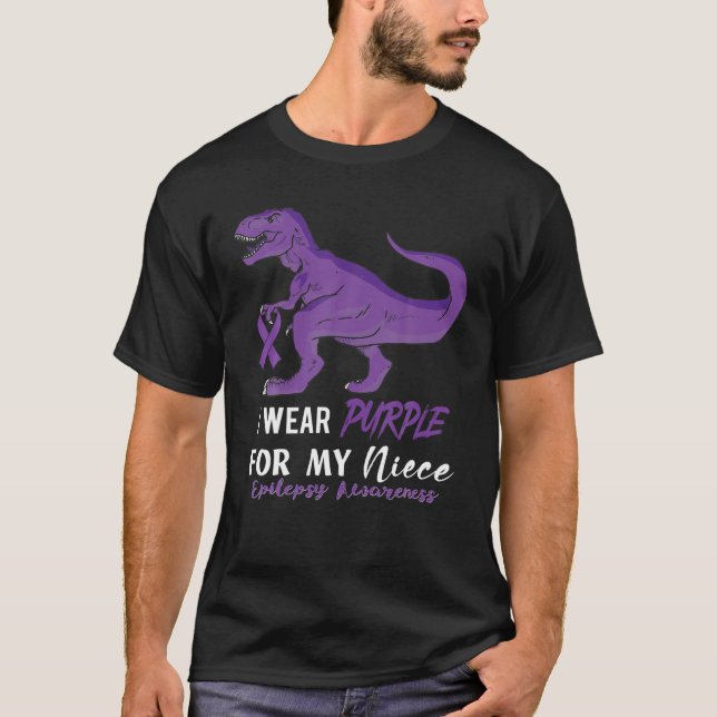 I Bära Lila för Niece Dinosaur Epilepsy Awarenes T Shirt (Framsida)