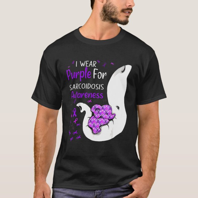 I Bära Lila for Sarcoidos Awareness Elephant T Shirt (Framsida)