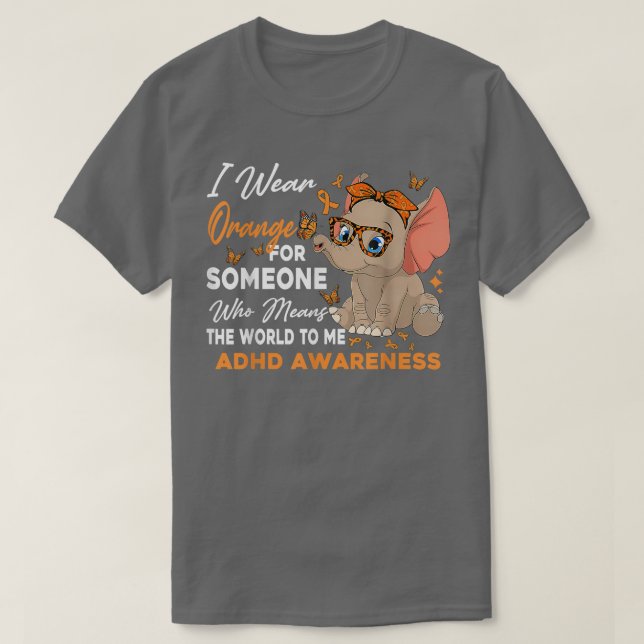 I Bära Orange ADHD Awareness Glasses Elephant T Shirt (Design framsida)