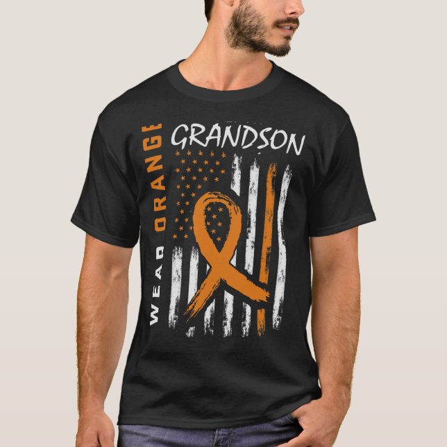 I Bära Orange för Grandson Leukemia Awareness Amer T Shirt (Framsida)