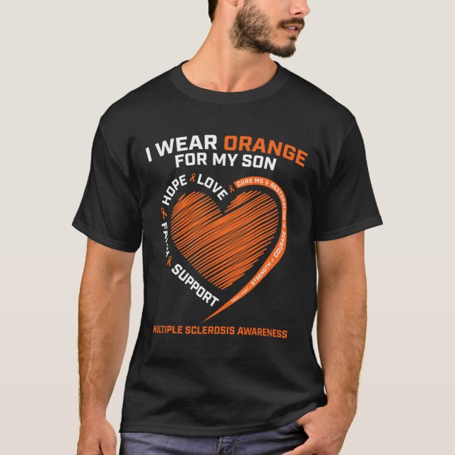 I Bära Orange för min son Många Sclerosis Awaren T Shirt (Framsida)
