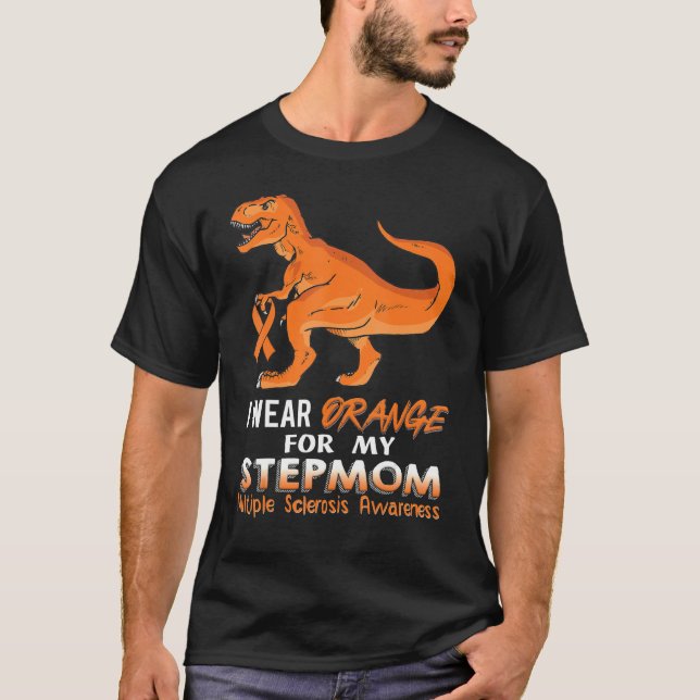 I Bära Orange för min Stepmamma Dinosaur Många Scl T Shirt (Framsida)