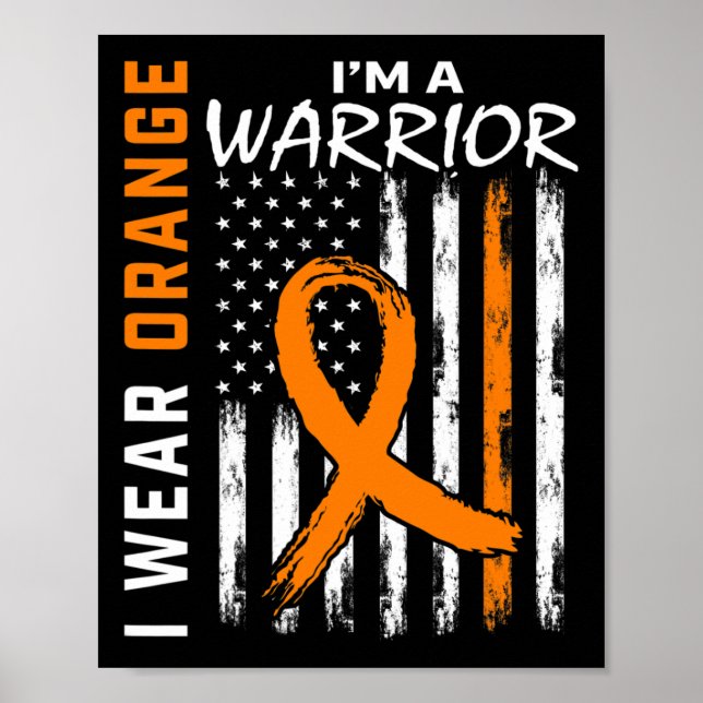 I Bära Orange Ribbon Leukemia Cancer Warrior Medve Poster (Framsidan)