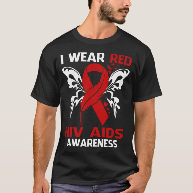 I Bära Red for HIV AIDS Awareness T Shirt (Framsida)