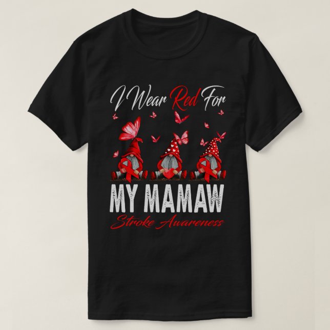 I Bära Red for MY MAMAW Stroke Awareness Gnomes T Shirt (Design framsida)