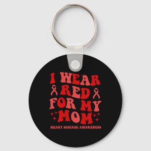 I Bära Red for My Mamma Groovy Heart Disease Aware Nyckelring