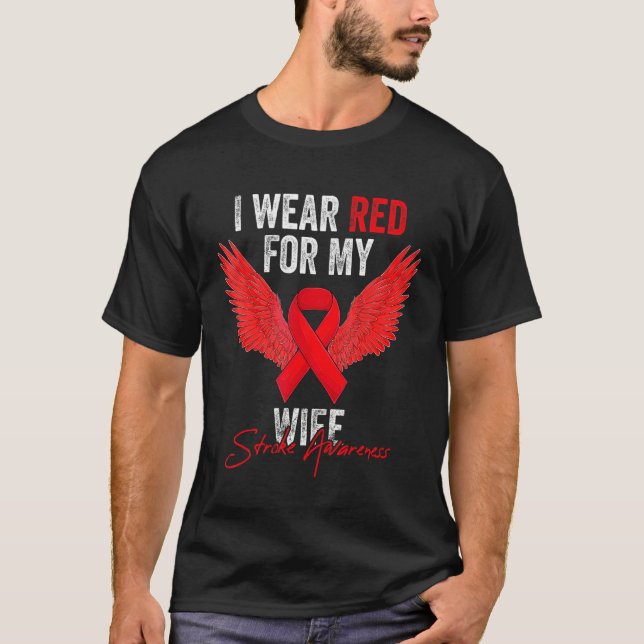 I Bära Red for My Wife Stroke Awareness Angel Ribb T Shirt (Framsida)