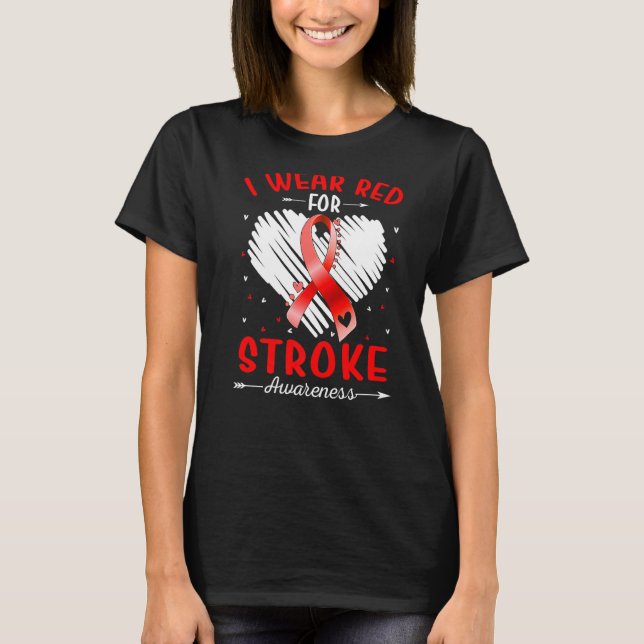 I Bära Red for Stroke Awareness Ribbon Heart T Shirt (Framsida)